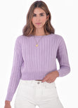 Buzo tejido manga larga con cuello redondo color lila para mujer - Flashy