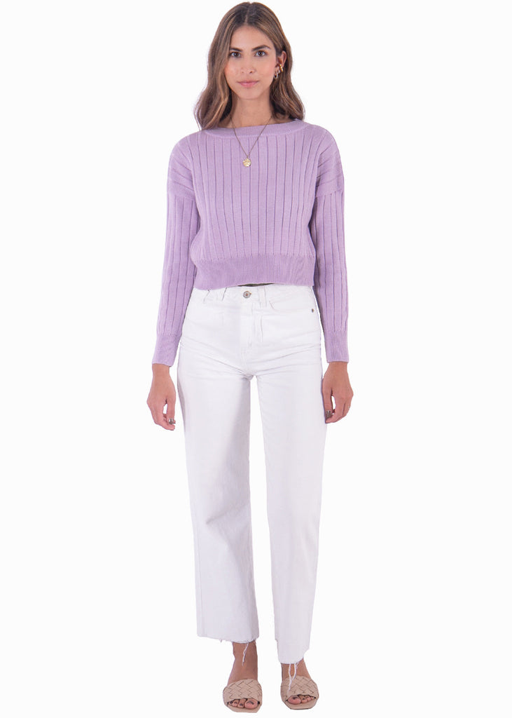 Buzo tejido manga larga con cuello redondo color lila para mujer - Flashy
