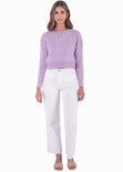 Buzo tejido manga larga con cuello redondo color lila para mujer - Flashy