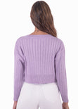 Buzo tejido manga larga con cuello redondo color lila para mujer - Flashy