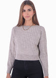 Buzo tejido manga larga con cuello redondo color gris para mujer - Flashy