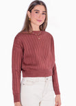 Buzo tejido manga larga con cuello redondo color rosado para mujer - Flashy