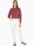 Buzo tejido manga larga con cuello redondo color rosado para mujer - Flashy