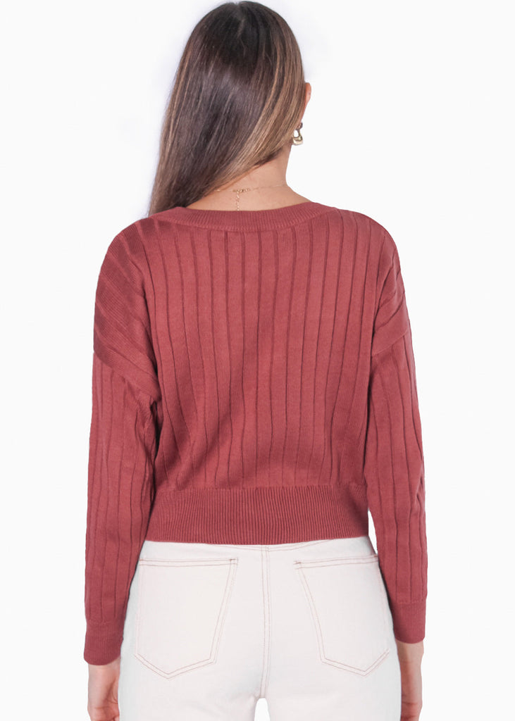 Buzo tejido manga larga con cuello redondo color rosado para mujer - Flashy