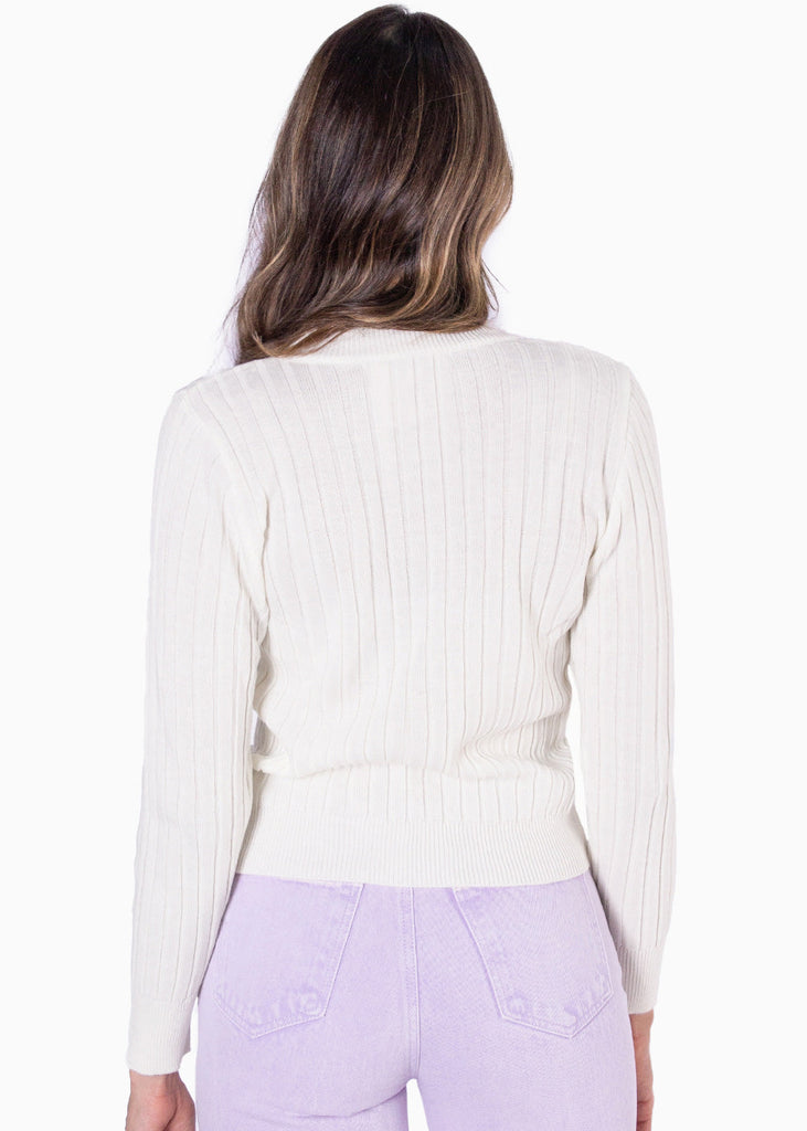 Buzo tejido manga larga con trenzado color marfil para mujer - Flashy