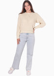 Buzo tejido manga larga color beige, marfil para mujer - Flashy