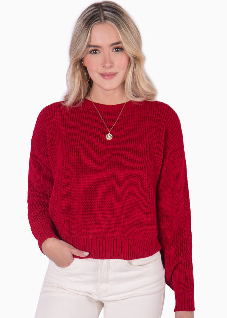 Buzo tejido manga larga color rojo para mujer - Flashy