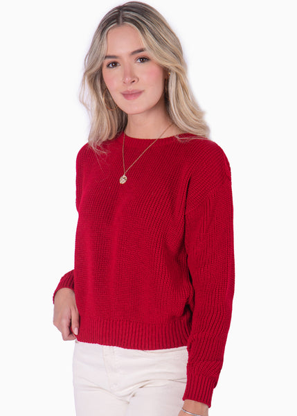 Buzo tejido manga larga color rojo para mujer - Flashy