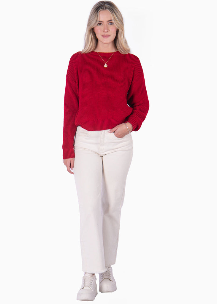 Buzo tejido manga larga color rojo para mujer - Flashy