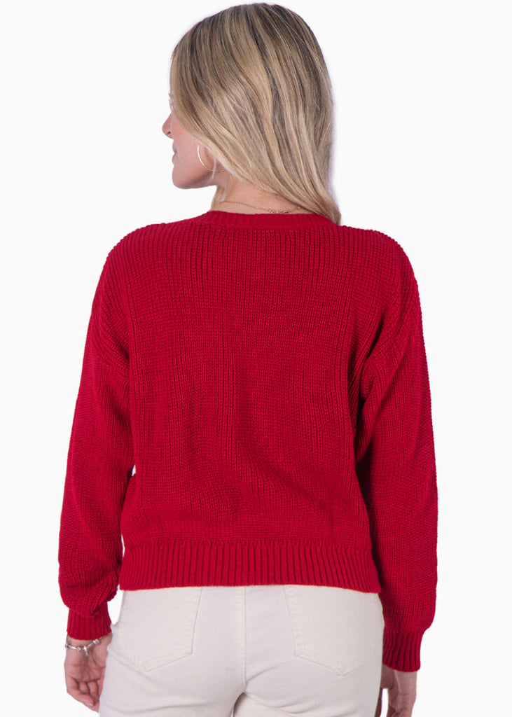 Buzo tejido manga larga color rojo para mujer - Flashy