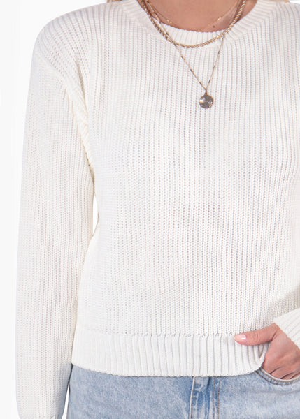 Buzo tejido manga larga color blanco, marfil para mujer - Flashy