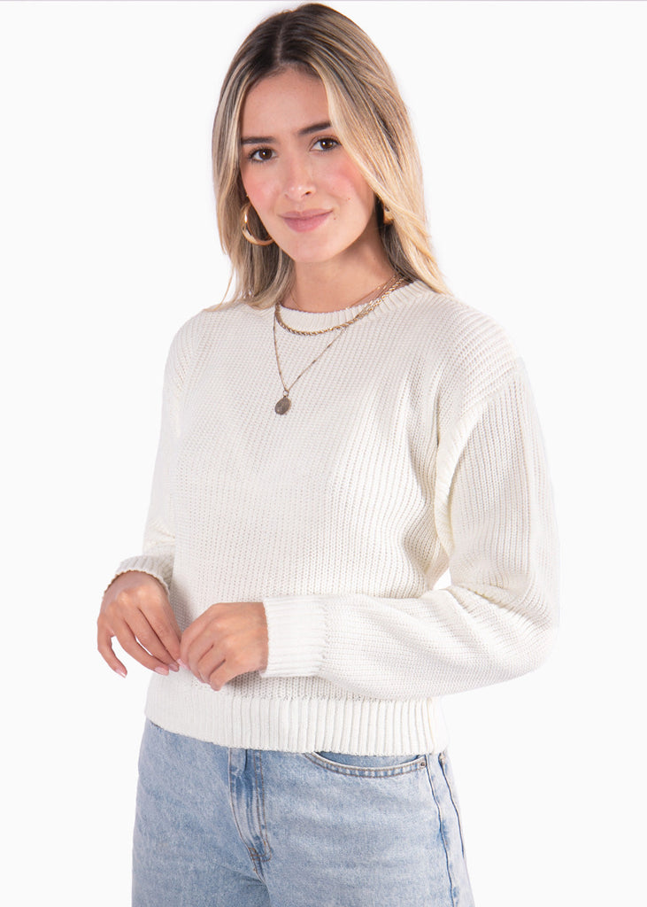 Buzo tejido manga larga color blanco, marfil para mujer - Flashy