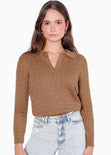 Buzo tejido tipo polo color café para mujer - Flashy