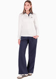 Buzo tipo polo bordado con cuello en contraste color blanco, marfil para mujer - Flashy