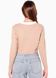 Buzo tipo polo con cuello en contraste color blanco, marfil para mujer - Flashy
