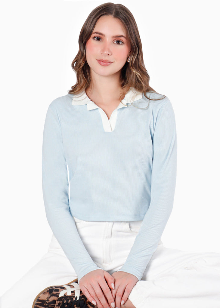 Buzo tipo polo con cuello en contraste - KIMORA.AZUL