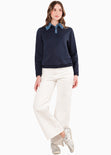 Buzo tipo polo con cuello y perilla en contraste color azul para mujer - Flashy