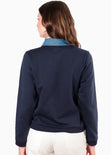 Buzo tipo polo con cuello y perilla en contraste color azul para mujer - Flashy