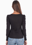Camibuso manga larga, escote en v y recogido en hombros color negro para mujer - Flashy