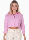 Camisa crop manga larga con botones color rosado para mujer - Flashy
