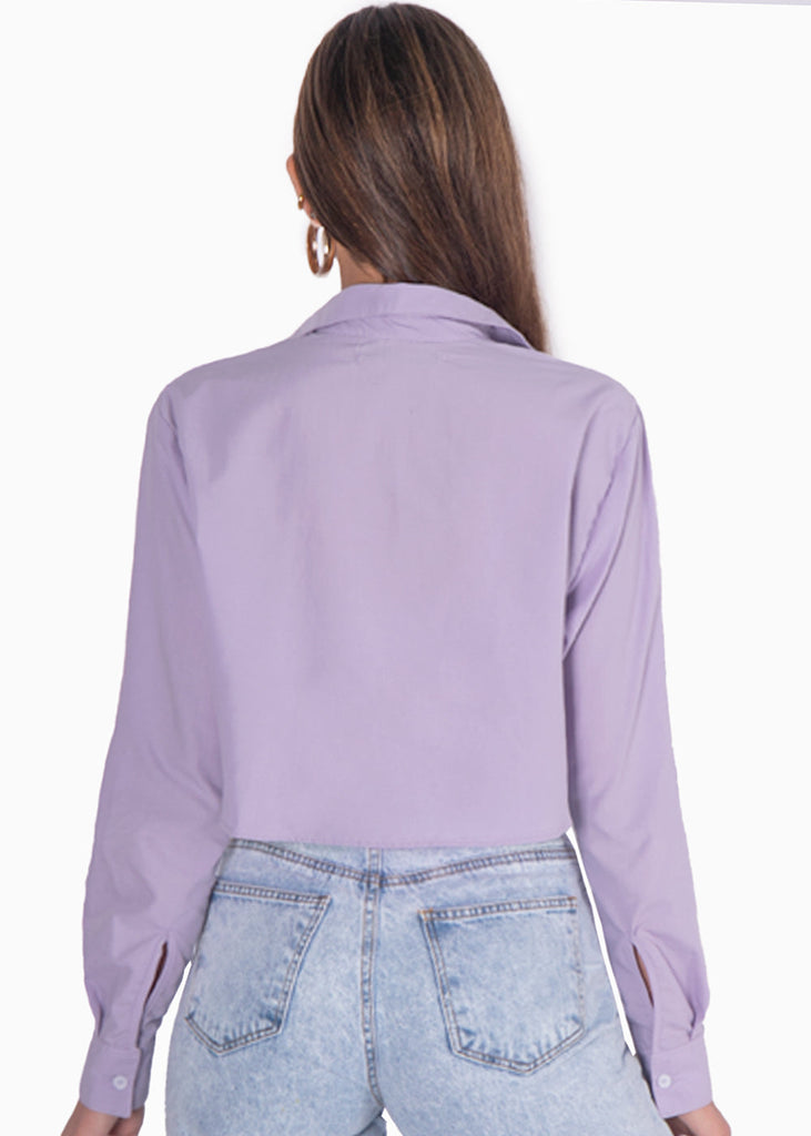 Camisa crop manga larga con botones color lila para mujer - Flashy