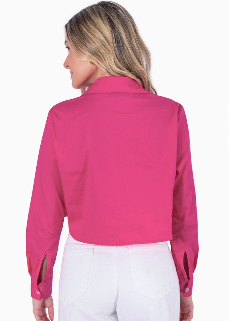 Camisa crop manga larga con botones color rosado, fucsia para mujer - Flashy