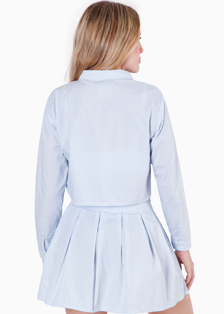 Camisa crop manga larga con botones color azul para mujer - Flashy