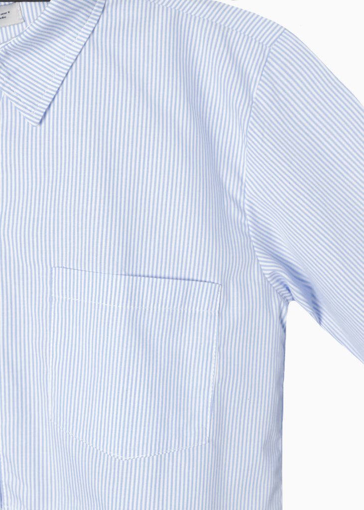 Camisa crop manga larga con botones color azul para mujer - Flashy