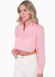 Camisa crop manga larga con botones color rosado para mujer - Flashy