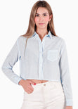 Camisa crop manga larga con botones y perilla color azul para mujer - Flashy