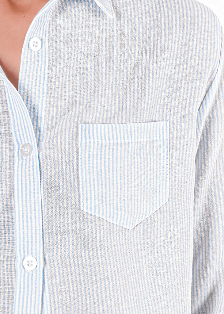 Camisa crop manga larga con botones y perilla color azul para mujer - Flashy