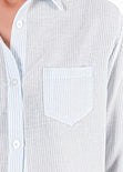 Camisa crop manga larga con botones y perilla color azul para mujer - Flashy