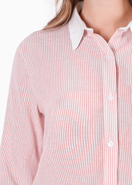 Camisa crop manga larga con botones y perilla color rosado para mujer - Flashy