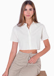 Camisa de botones manga corta color marfil para mujer - Flashy