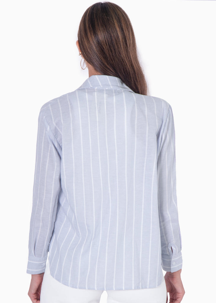 Camisa de botones manga larga con rayas color azul para mujer - Flashy