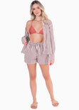 Camisa de botones manga larga con rayas color beige para mujer - Flashy