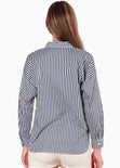 Camisa estampada de rayas con bordados en bolsillo color azul para mujer - Flashy