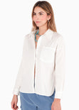 Camisa manga larga con botones, cuello y bordado color blanco, marfil para mujer - Flashy
