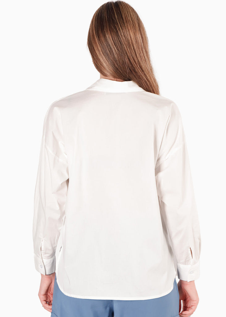 Camisa manga larga con botones, cuello y bordado color blanco, marfil para mujer - Flashy