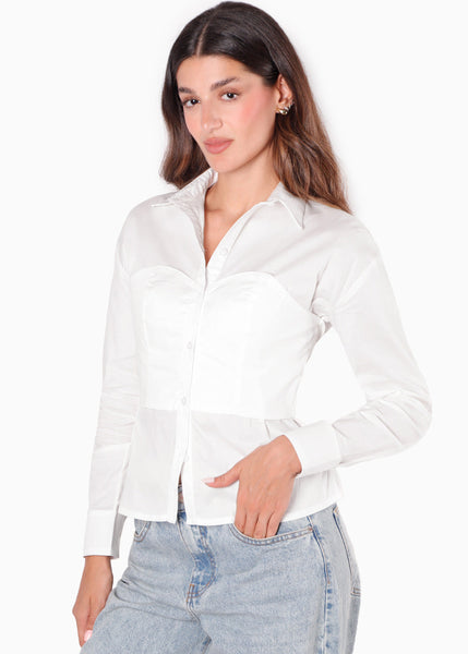Camisa manga larga con botones y top tipo corset para mujer - Flashy