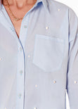 Camisa manga larga oversized con botones y perlas color azul para mujer - Flashy