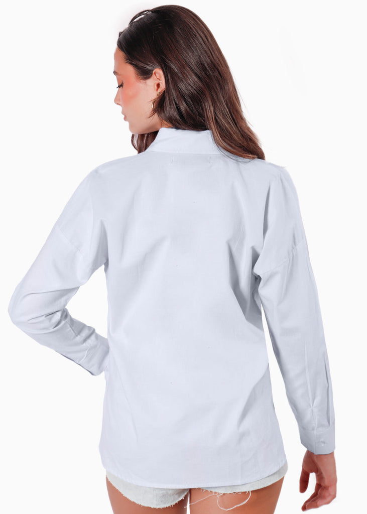 Camisa manga larga con botones color azul para mujer - Flashy