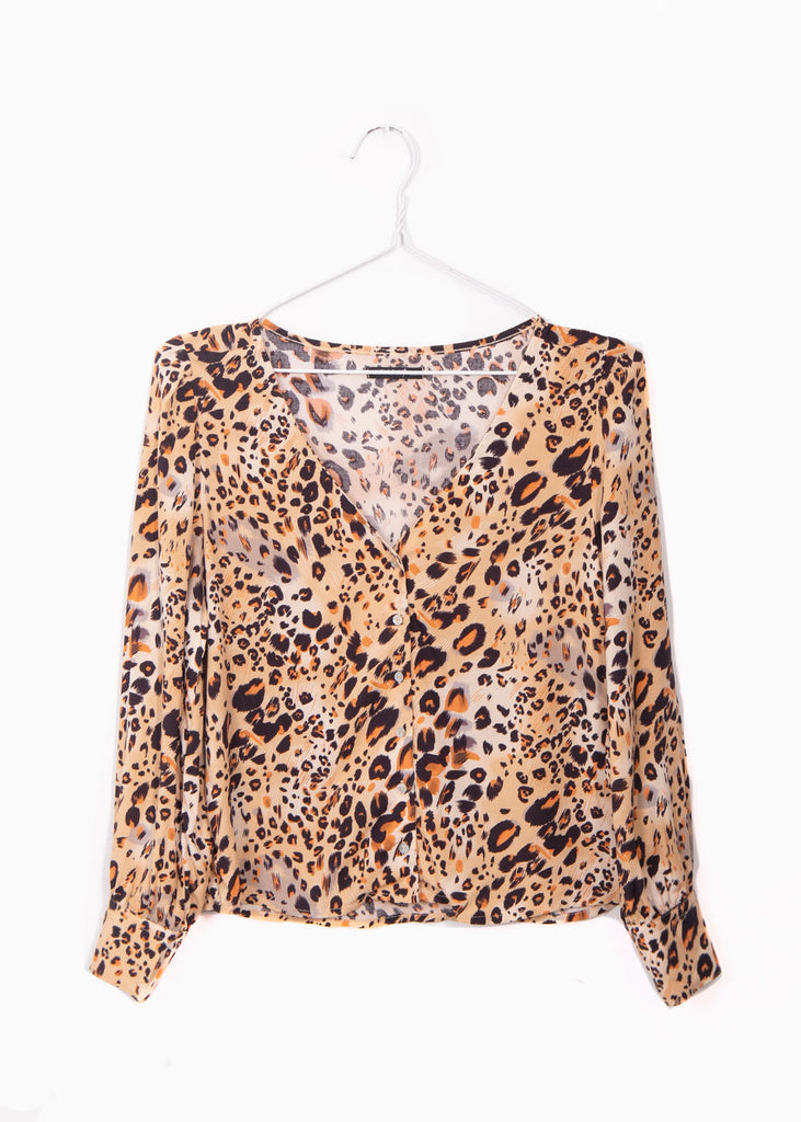 Blusa de leopardo manga larga para mujer - Flashy
