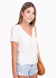 Blusa con bolillo en mangas y botones para mujer - Flashy