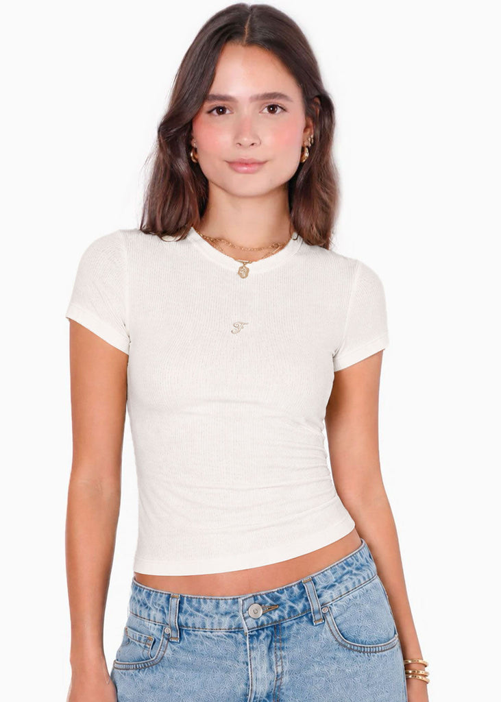 Camiseta baby tee bordado - MIYUNI.MARFIL