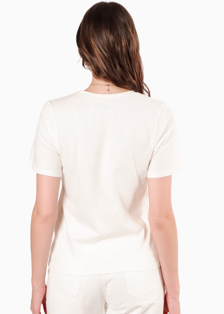 Camiseta basica con estampado de palmera color marfil, blanco para mujer - Flashy