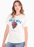 Camiseta basica con estampado color marfil, blanco para mujer - Flashy