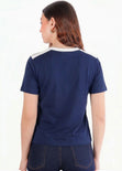 Camiseta basica con estampado y con rayas y cuello en contraste - SEDONA.AZUL