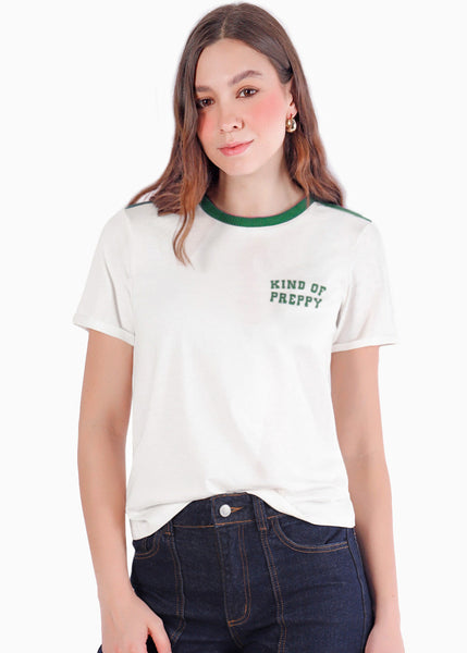 Camiseta basica con estampado y con rayas y cuello en contraste - SEDONA