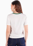 Camiseta basica con estampado y con rayas y cuello en contraste - SEDONA